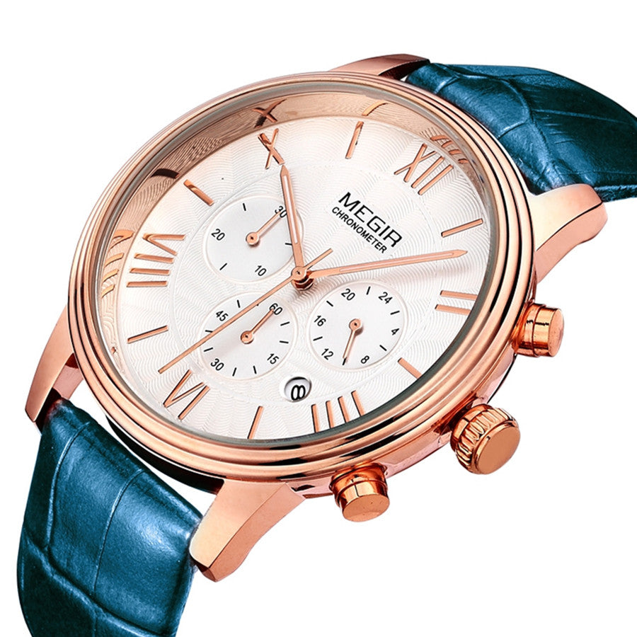 MEGIR Brown Retro Sports Quartz Men's Watches Large Dial Chronograph Clock Fashion Multifunctional Men Wrist Watch Montre Homme