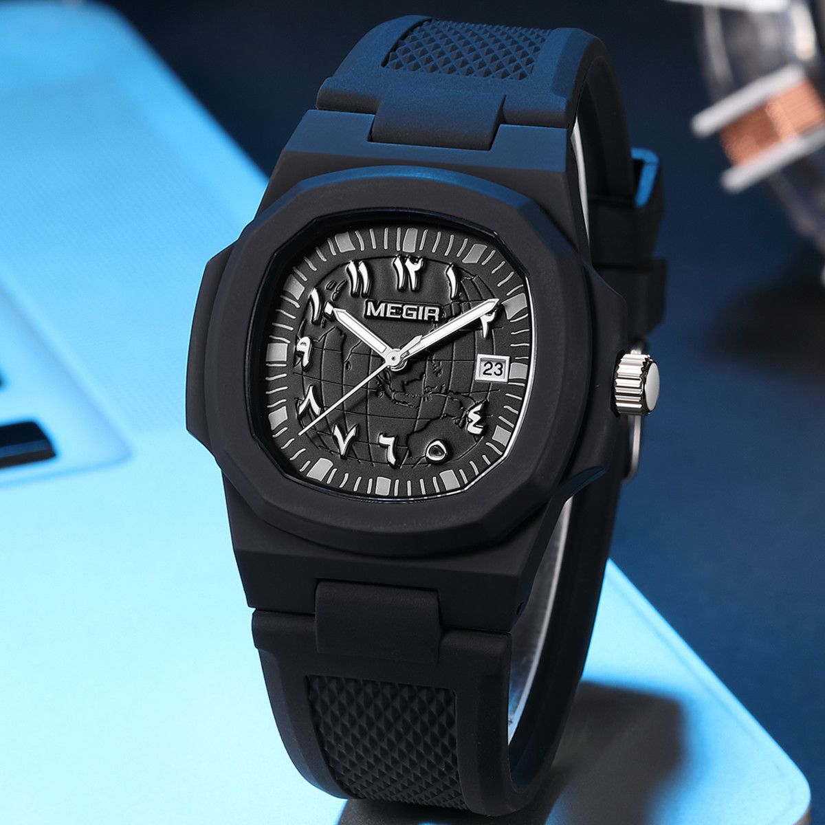 MEGIR 43MM Irregular Dial Men Watches Quartz Waterproof Sport Casual Wristwatch Clock Date Gifts for Man Reloj Hombre 8119