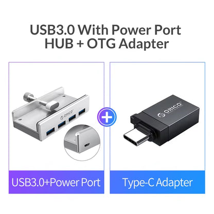 USB 3.0 Hub Clip Design Aluminum Alloy 4 Ports USB 3.0 HUB Travel Charger Charging Hub Station 5Gbps Data Transmission