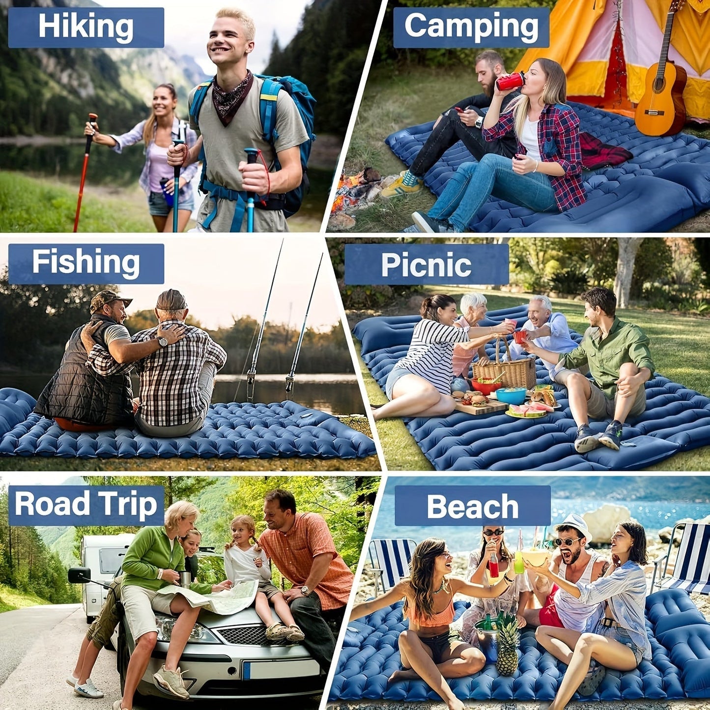 Double Self-Inflating Sleeping Pad with Pillow