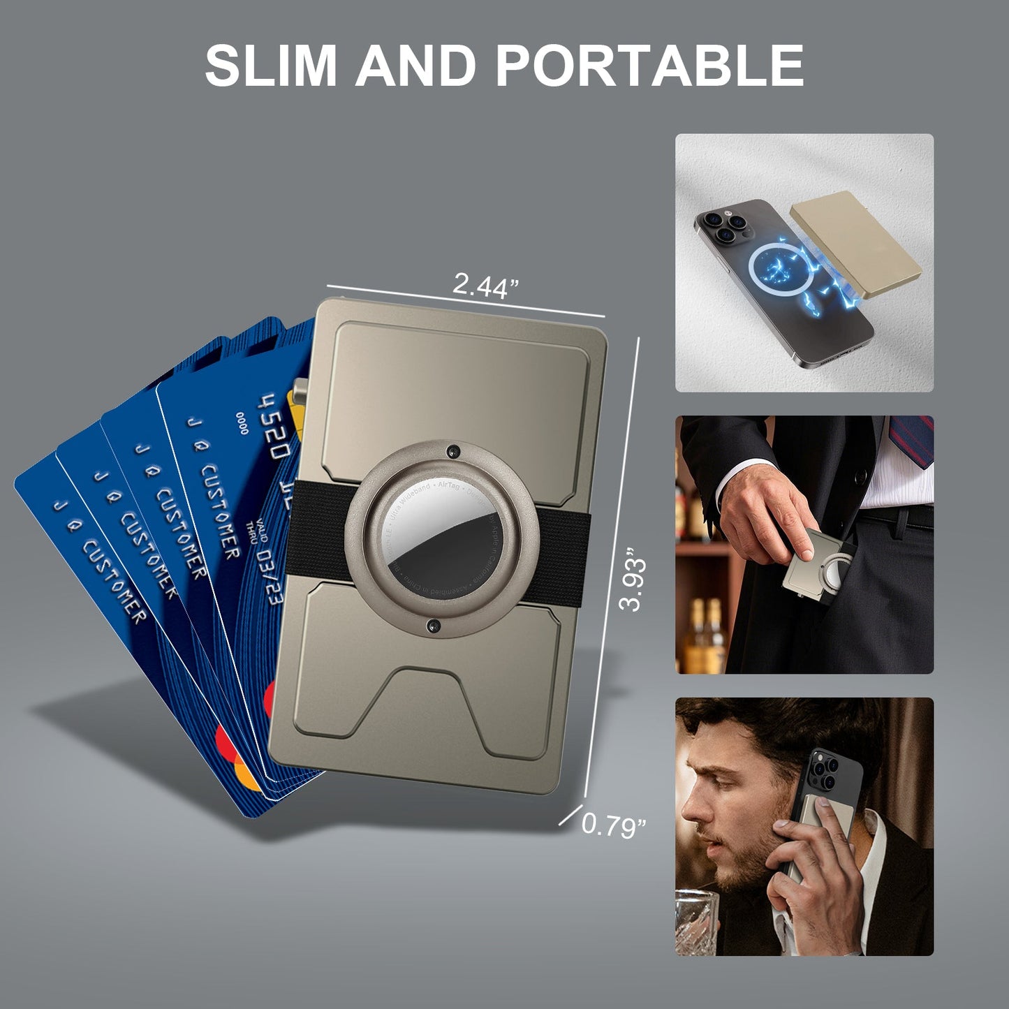 TOYFID All-Aluminum Pop Up Slide Rfid Slim Card Holder Wallet With Airtag Holder