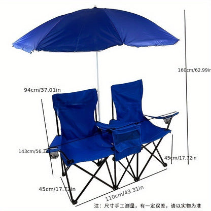 Double Camping Chair with Umbrella and Cooler