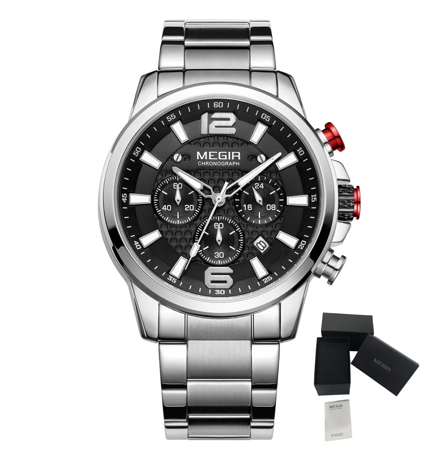 MEGIR Luxury Business Men Watch Fashion Quartz Sport Chronograph Luminous Waterproof Calendar Stainless Steel Male Wristwatch 2156