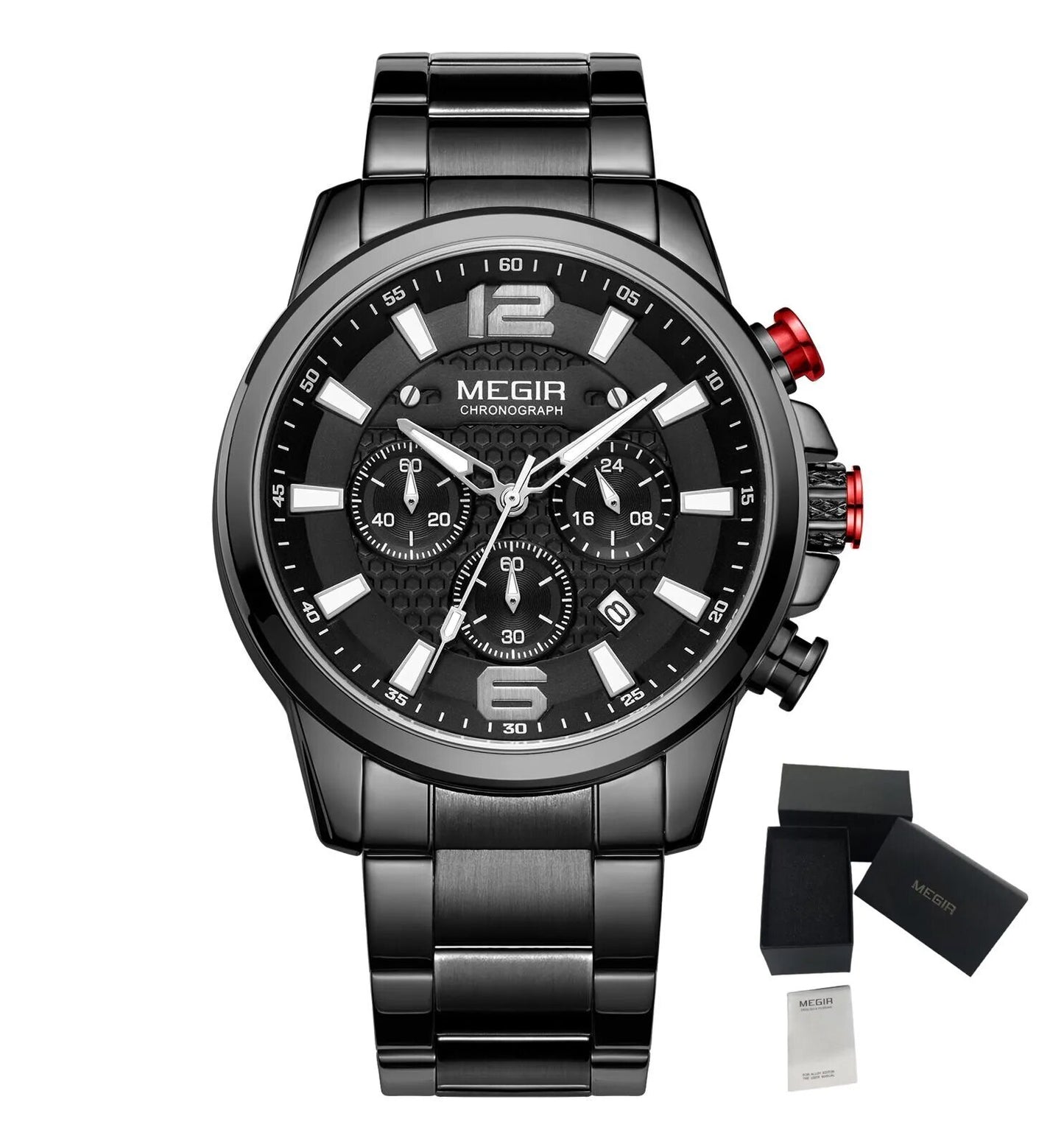 MEGIR Luxury Business Men Watch Fashion Quartz Sport Chronograph Luminous Waterproof Calendar Stainless Steel Male Wristwatch 2156