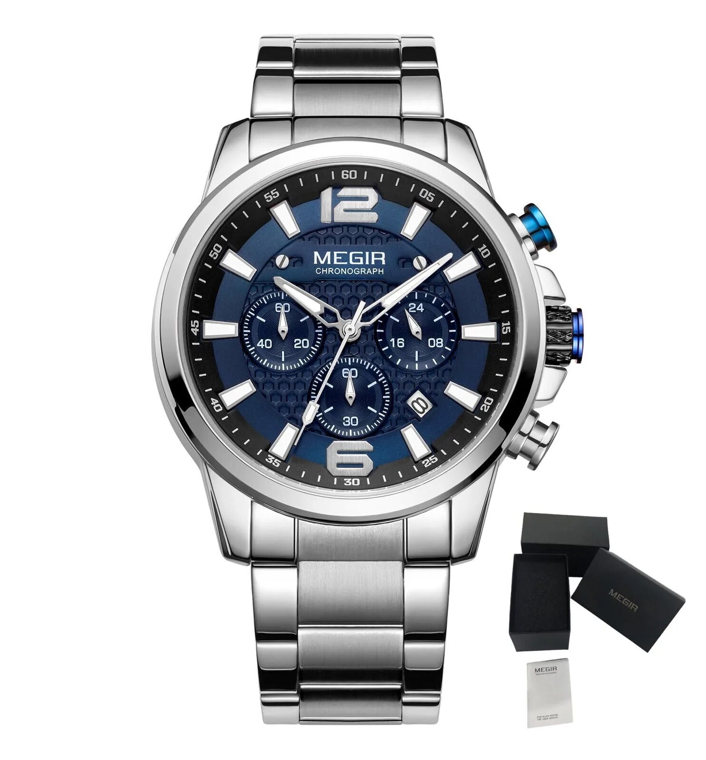 MEGIR Luxury Business Men Watch Fashion Quartz Sport Chronograph Luminous Waterproof Calendar Stainless Steel Male Wristwatch 2156