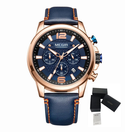 MEGIR Luxury Business Men Watch Fashion Quartz Sport Chronograph Luminous Waterproof Calendar Stainless Steel Male Wristwatch 2156