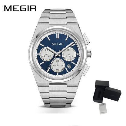 MEGIR Men's Business Watches Original Analogue Quartz Wrist Watch Luminous 5ATM Waterproof Steel Large Dial Clock Reloj Hombre