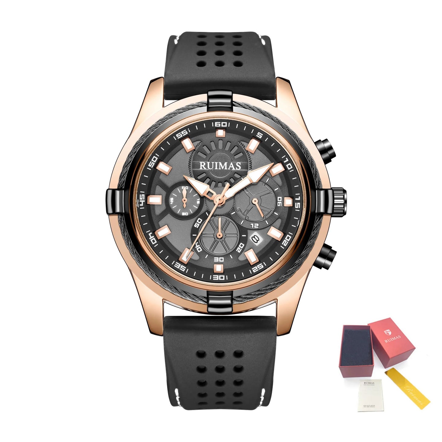 RUIMAS Top Luxury Quartz Wristwatches Men Silicone Large Dial  Military Sports Watches Waterproof Luminous Date Reloj Hombre