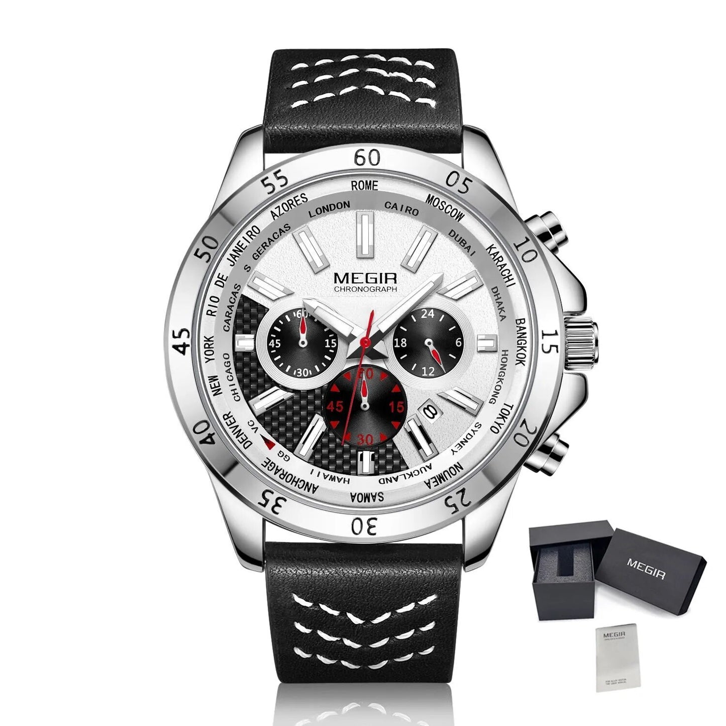 MEGIR Men Sport Watch Luxury Leather Strap Casual Quartz Chronograph Waterproof Luminous Male Wristwatch Relogio Masculino 2103