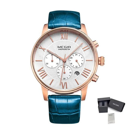 MEGIR Brown Retro Sports Quartz Men's Watches Large Dial Chronograph Clock Fashion Multifunctional Men Wrist Watch Montre Homme