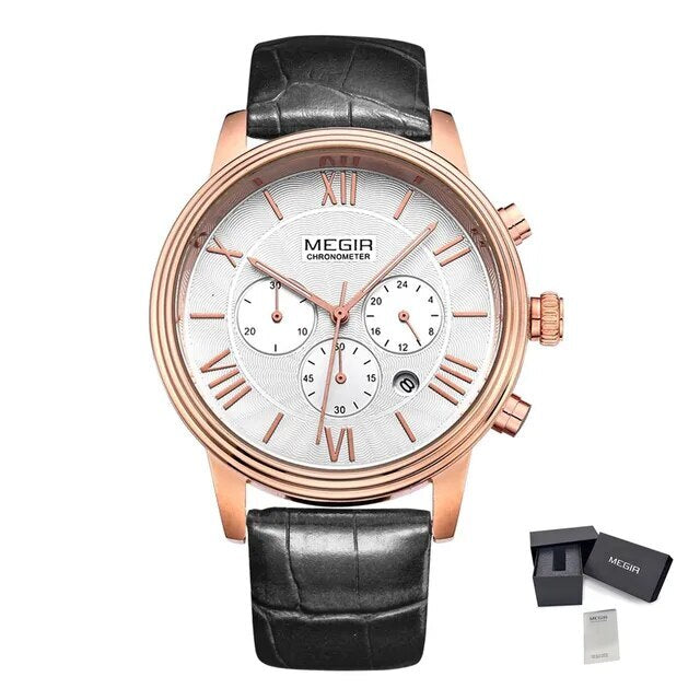 MEGIR Brown Retro Sports Quartz Men's Watches Large Dial Chronograph Clock Fashion Multifunctional Men Wrist Watch Montre Homme