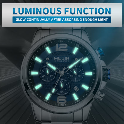 MEGIR Luxury Business Men Watch Fashion Quartz Sport Chronograph Luminous Waterproof Calendar Stainless Steel Male Wristwatch 2156