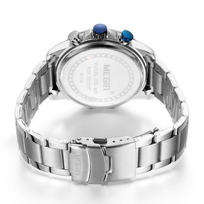 MEGIR Luxury Business Men Watch Fashion Quartz Sport Chronograph Luminous Waterproof Calendar Stainless Steel Male Wristwatch 2156