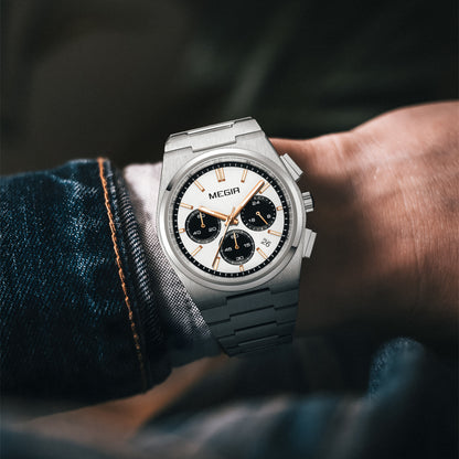 MEGIR Men's Business Watches Original Analogue Quartz Wrist Watch Luminous 5ATM Waterproof Steel Large Dial Clock Reloj Hombre