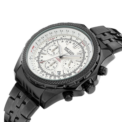 MEGIR Fashion Business Men's Watch Stainless Steel Quartz Wristwatch Calendar Big Dial Man Military Sports Chronograph Clock