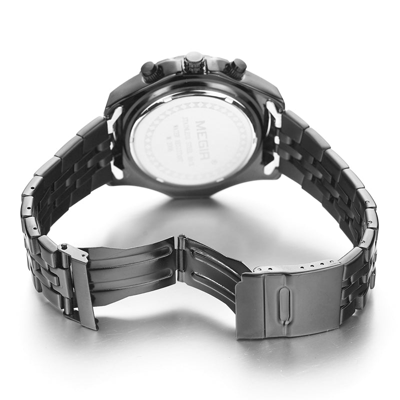 MEGIR Fashion Business Men's Watch Stainless Steel Quartz Wristwatch Calendar Big Dial Man Military Sports Chronograph Clock