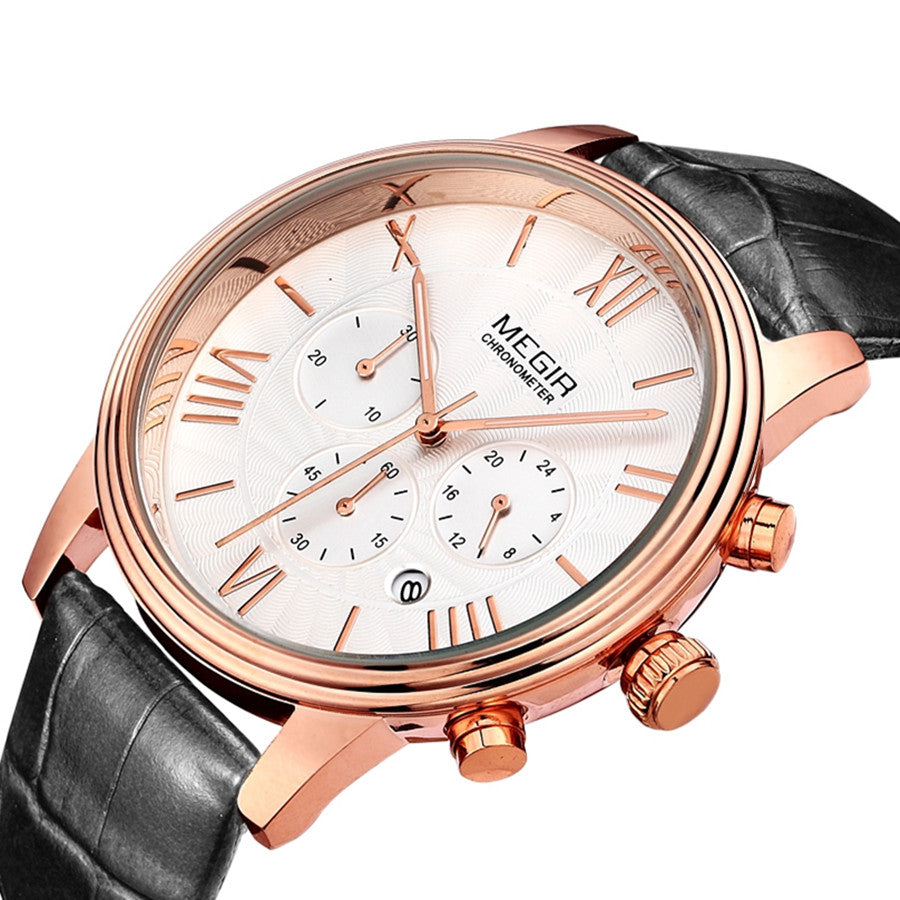 MEGIR Brown Retro Sports Quartz Men's Watches Large Dial Chronograph Clock Fashion Multifunctional Men Wrist Watch Montre Homme