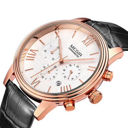 MEGIR Brown Retro Sports Quartz Men's Watches Large Dial Chronograph Clock Fashion Multifunctional Men Wrist Watch Montre Homme