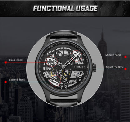 RUIMAS Mens Watches Leather Sports Watches Men's Army Military Wrist Watch Automatic Mechanical Male Clock Reloj Hombre 6787