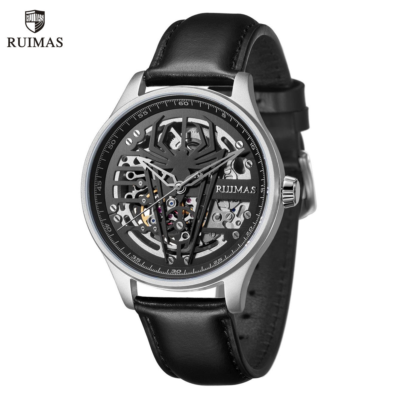 RUIMAS Mens Watches Leather Sports Watches Men's Army Military Wrist Watch Automatic Mechanical Male Clock Reloj Hombre 6787