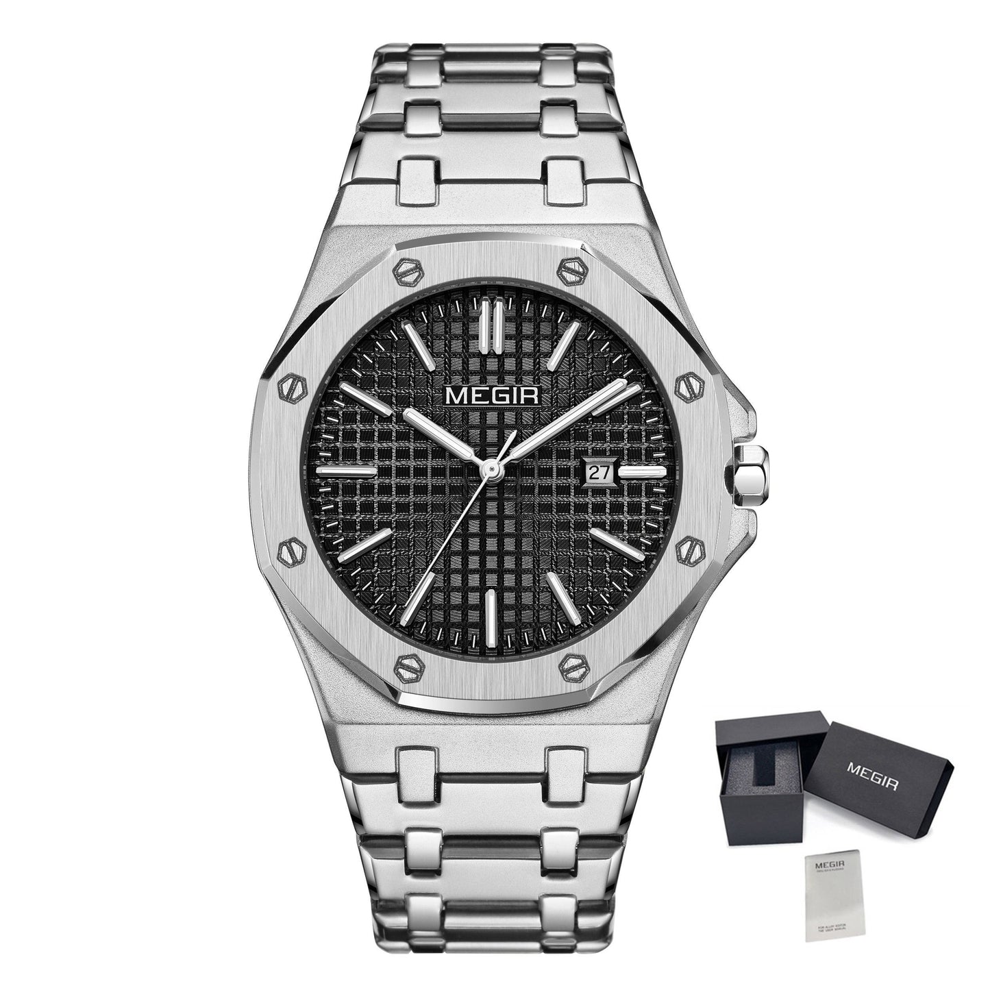 MEGIR Stainless Steel Bracelet Watch for Men Luxury Business Casual Watches Waterproof Calendar Quartz Wristwatch Men Gift Clock 1085