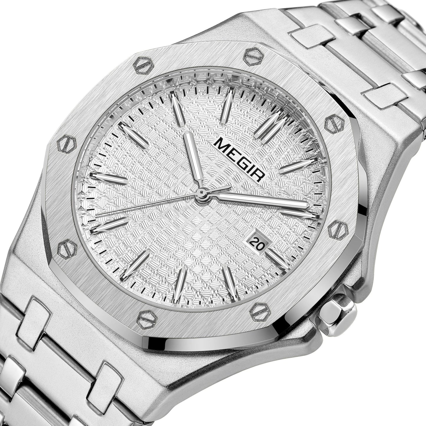 MEGIR Stainless Steel Bracelet Watch for Men Luxury Business Casual Watches Waterproof Calendar Quartz Wristwatch Men Gift Clock 1085