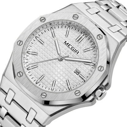 MEGIR Stainless Steel Bracelet Watch for Men Luxury Business Casual Watches Waterproof Calendar Quartz Wristwatch Men Gift Clock 1085