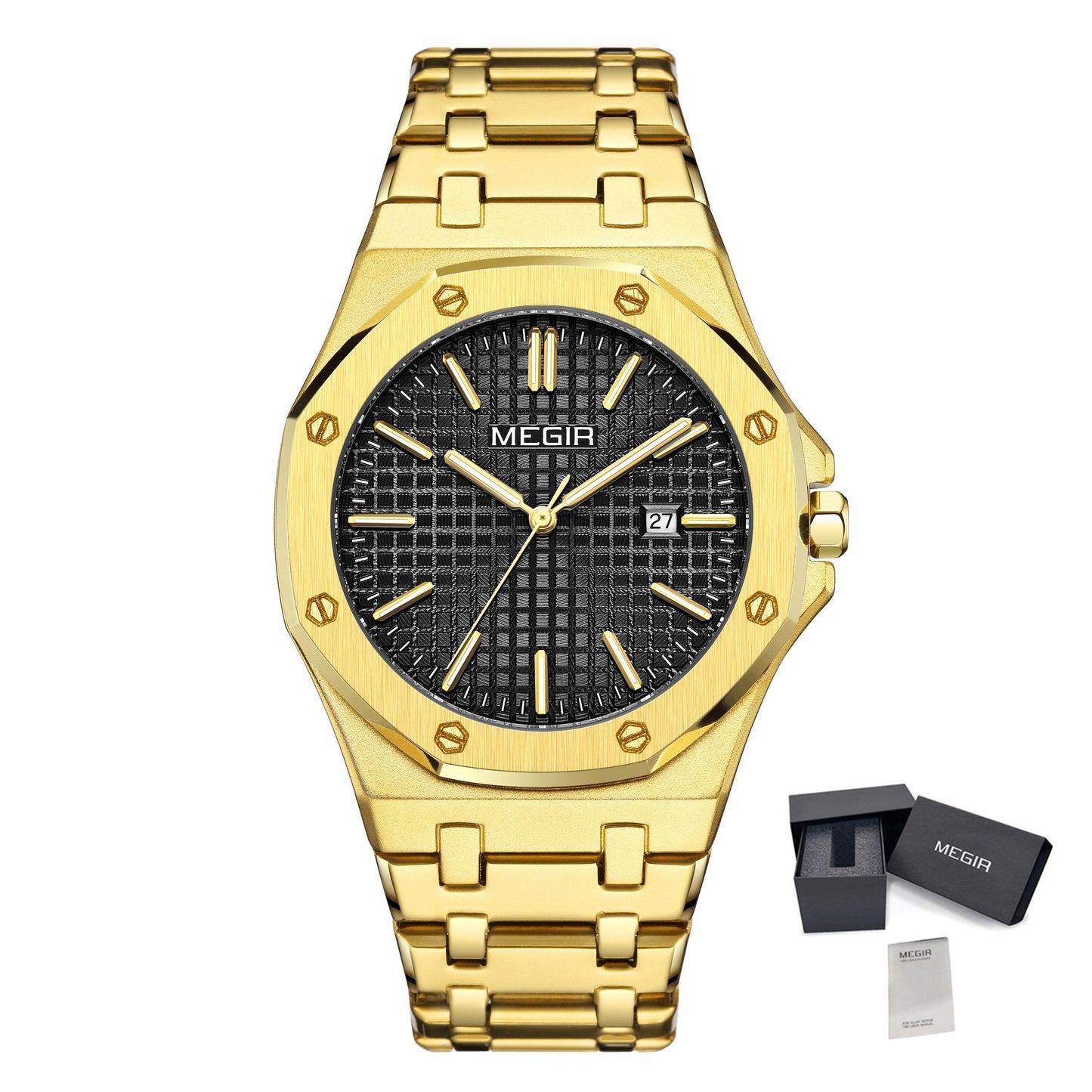 MEGIR Stainless Steel Bracelet Watch for Men Luxury Business Casual Watches Waterproof Calendar Quartz Wristwatch Men Gift Clock 1085