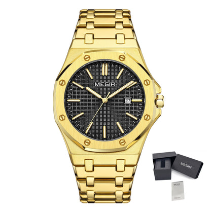 MEGIR Stainless Steel Bracelet Watch for Men Luxury Business Casual Watches Waterproof Calendar Quartz Wristwatch Men Gift Clock 1085