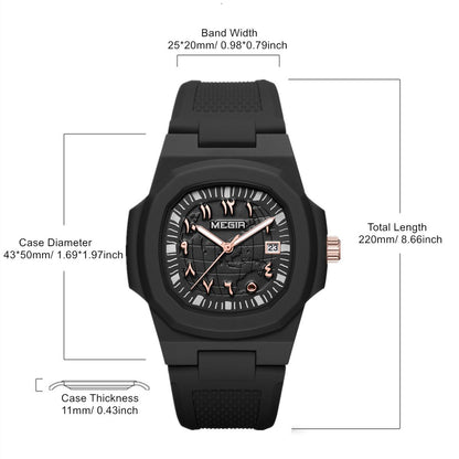 MEGIR 43MM Irregular Dial Men Watches Quartz Waterproof Sport Casual Wristwatch Clock Date Gifts for Man Reloj Hombre 8119