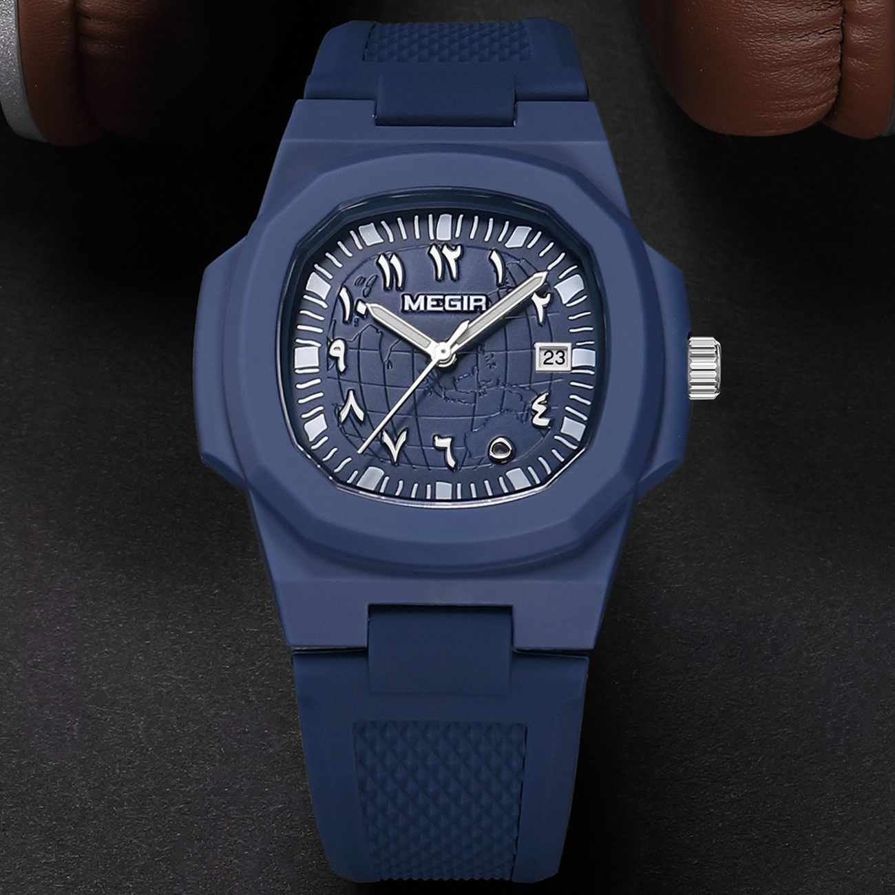 MEGIR 43MM Irregular Dial Men Watches Quartz Waterproof Sport Casual Wristwatch Clock Date Gifts for Man Reloj Hombre 8119