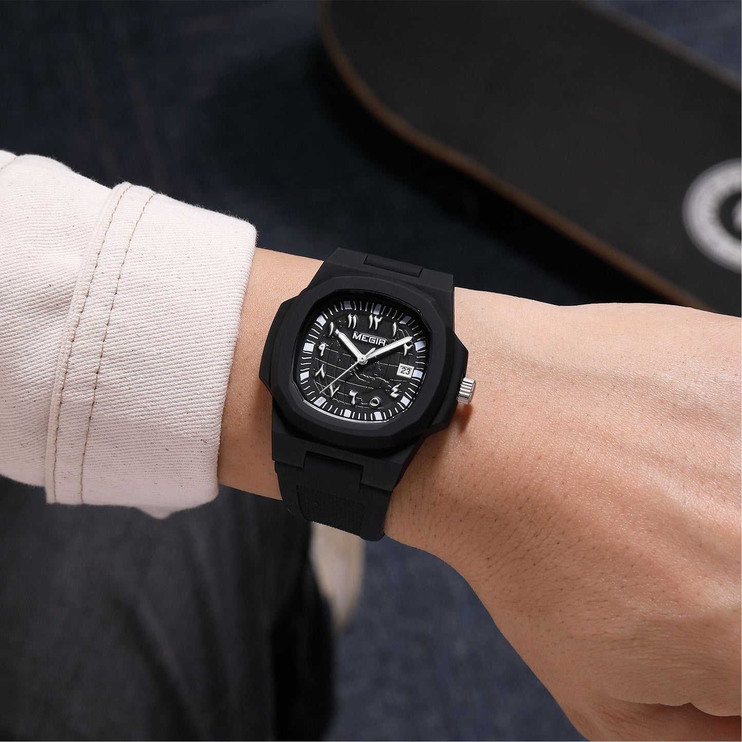 MEGIR 43MM Irregular Dial Men Watches Quartz Waterproof Sport Casual Wristwatch Clock Date Gifts for Man Reloj Hombre 8119