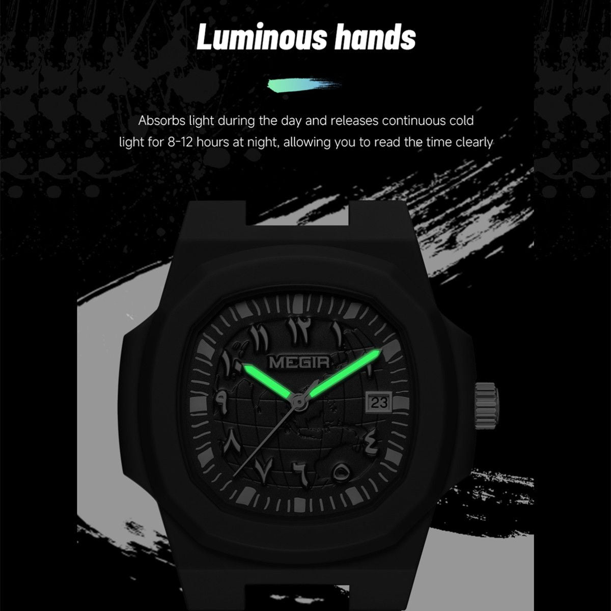 MEGIR 43MM Irregular Dial Men Watches Quartz Waterproof Sport Casual Wristwatch Clock Date Gifts for Man Reloj Hombre 8119