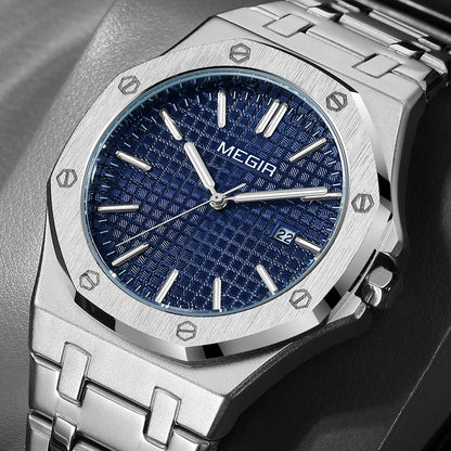 MEGIR Stainless Steel Bracelet Watch for Men Luxury Business Casual Watches Waterproof Calendar Quartz Wristwatch Men Gift Clock 1085