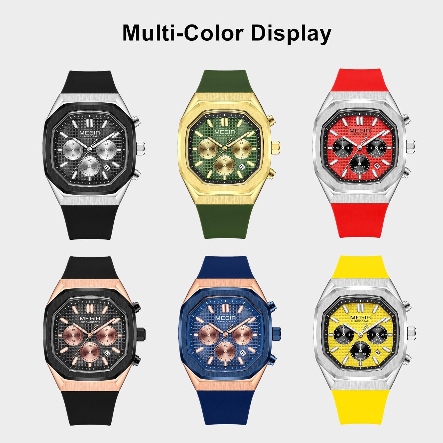 MEGIR Fashion Sport Military Watches for Men Luxury Quartz Wristwatch Silicone Strap Waterproof Date Clock 24-hour Reloj Hombre 2215