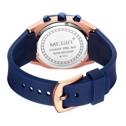 MEGIR Fashion Sport Military Watches for Men Luxury Quartz Wristwatch Silicone Strap Waterproof Date Clock 24-hour Reloj Hombre 2215