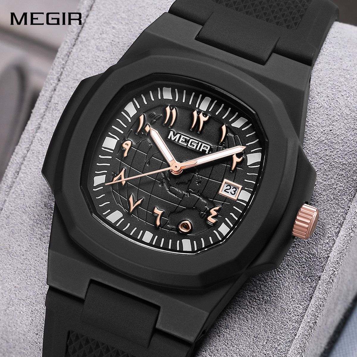 MEGIR 43MM Irregular Dial Men Watches Quartz Waterproof Sport Casual Wristwatch Clock Date Gifts for Man Reloj Hombre 8119