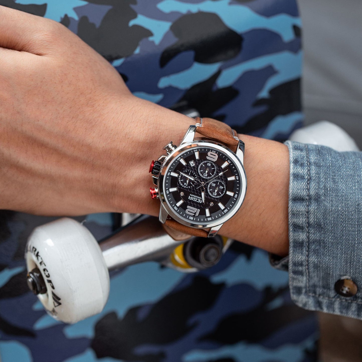 MEGIR Luxury Business Men Watch Fashion Quartz Sport Chronograph Luminous Waterproof Calendar Stainless Steel Male Wristwatch 2156