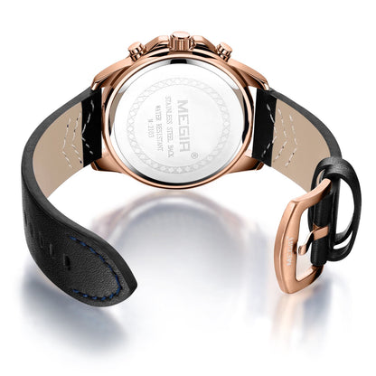 MEGIR Men Sport Watch Luxury Leather Strap Casual Quartz Chronograph Waterproof Luminous Male Wristwatch Relogio Masculino 2103