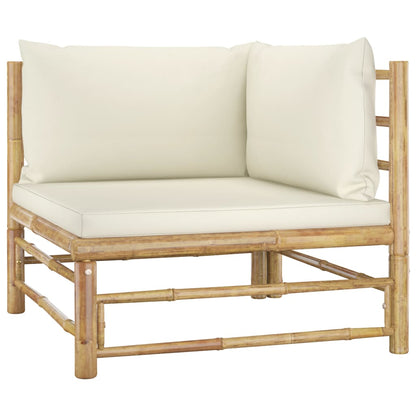 NNEVL 5 Piece Garden Lounge Set with Cream White Cushions Bamboo