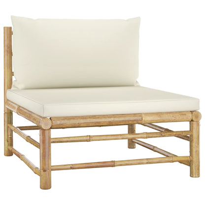 NNEVL 5 Piece Garden Lounge Set with Cream White Cushions Bamboo