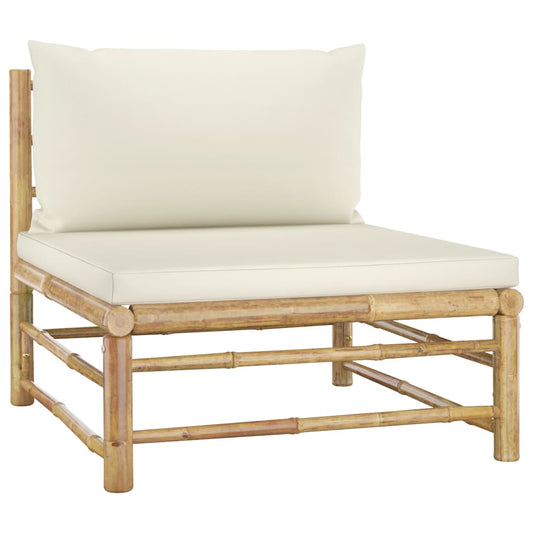 NNEVL 5 Piece Garden Lounge Set with Cream White Cushions Bamboo