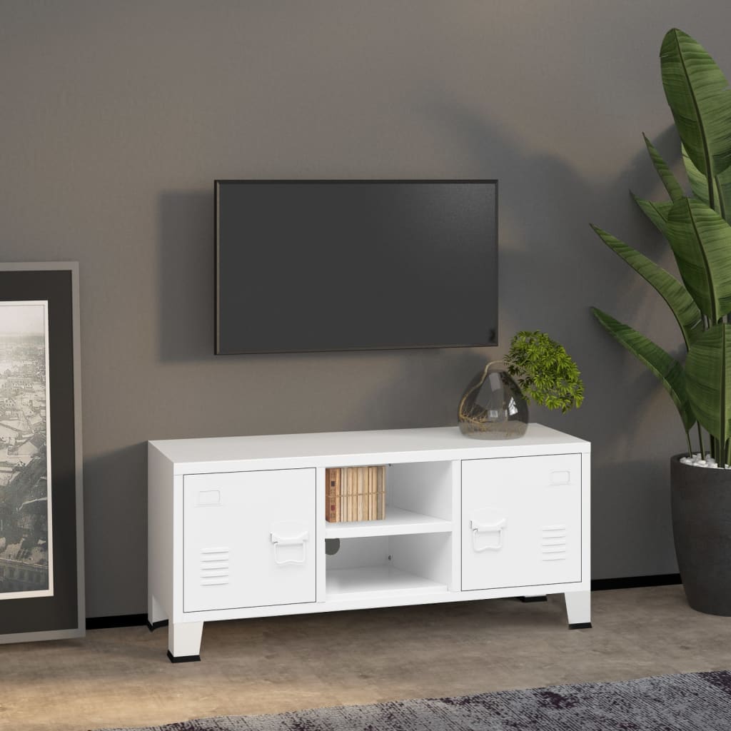 NNEVL Industrial TV Cabinet White 105x35x42 cm Metal