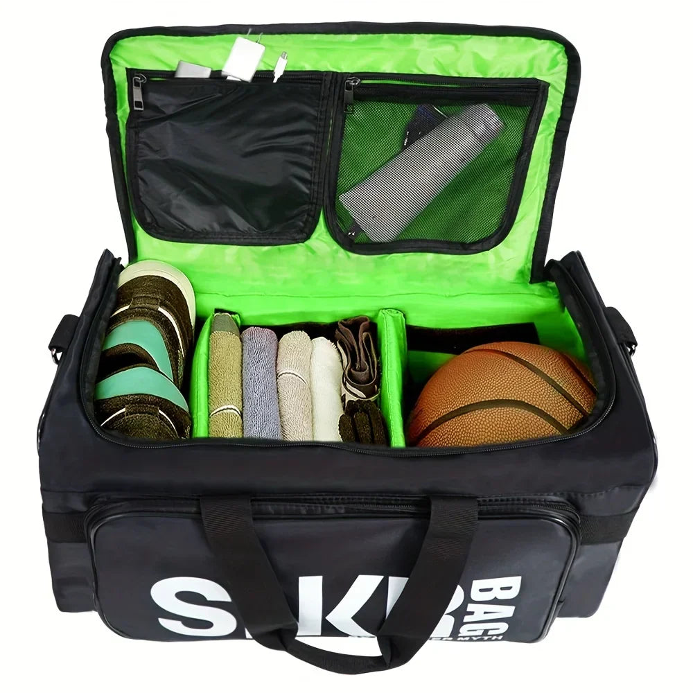 35L Sports Travel Bag with Green Interior Black