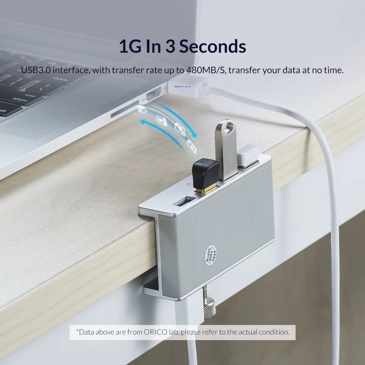 USB 3.0 Hub Clip Design Aluminum Alloy 4 Ports USB 3.0 HUB Travel Charger Charging Hub Station 5Gbps Data Transmission