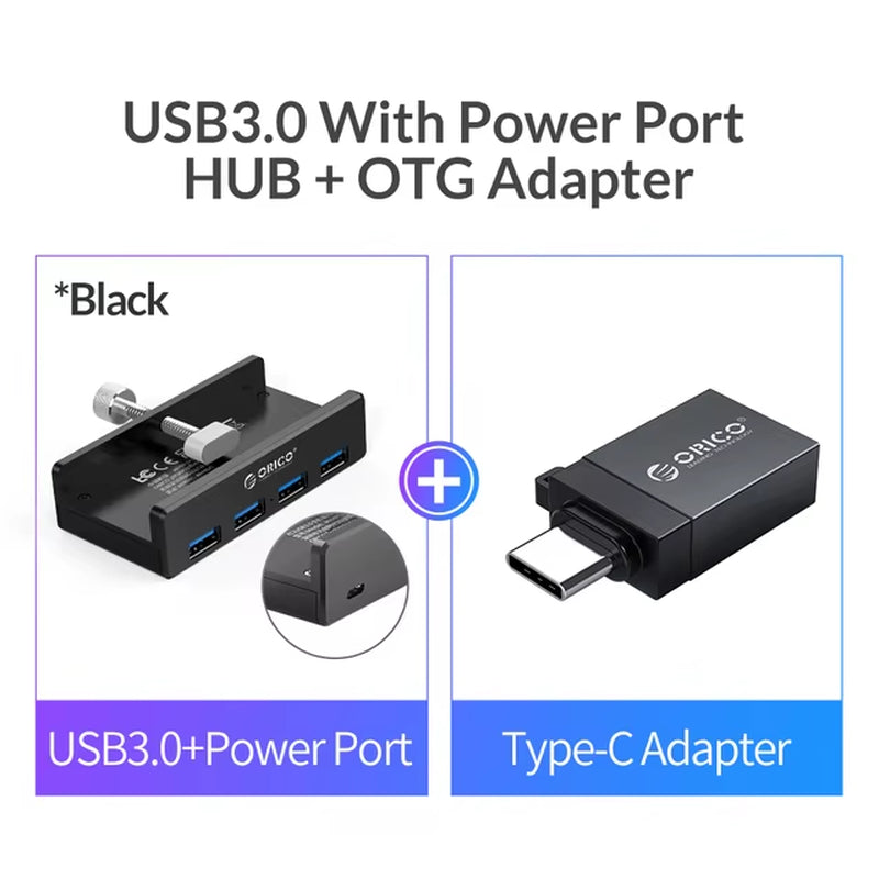 USB 3.0 Hub Clip Design Aluminum Alloy 4 Ports USB 3.0 HUB Travel Charger Charging Hub Station 5Gbps Data Transmission