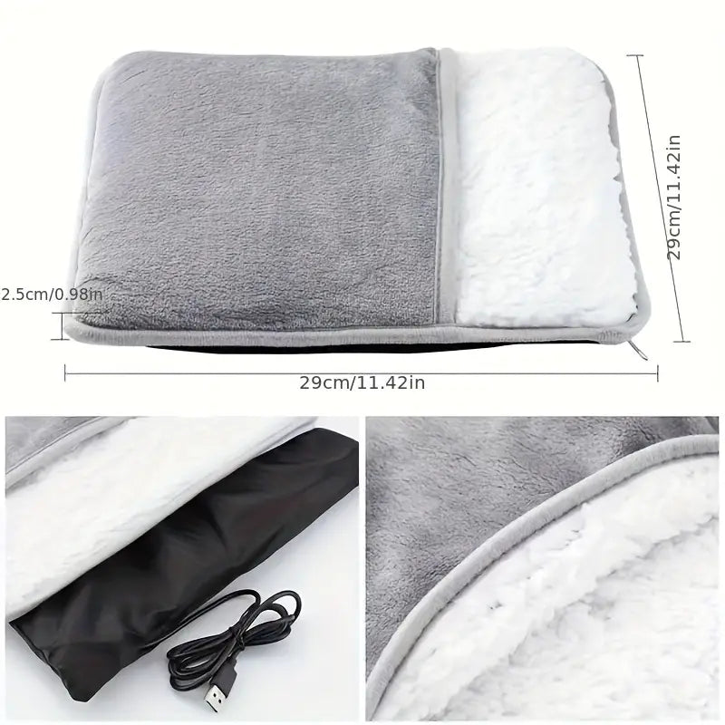 USB-Powered Washable Electric Foot Warmer Heating Pad - Grey