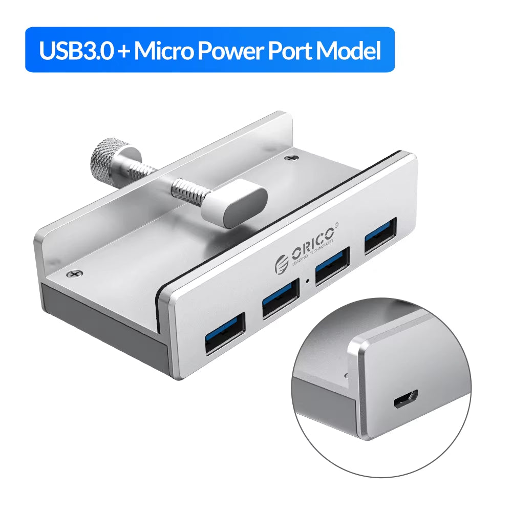 USB 3.0 Hub Clip Design Aluminum Alloy 4 Ports USB 3.0 HUB Travel Charger Charging Hub Station 5Gbps Data Transmission