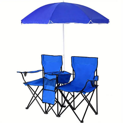 Double Camping Chair with Umbrella and Cooler